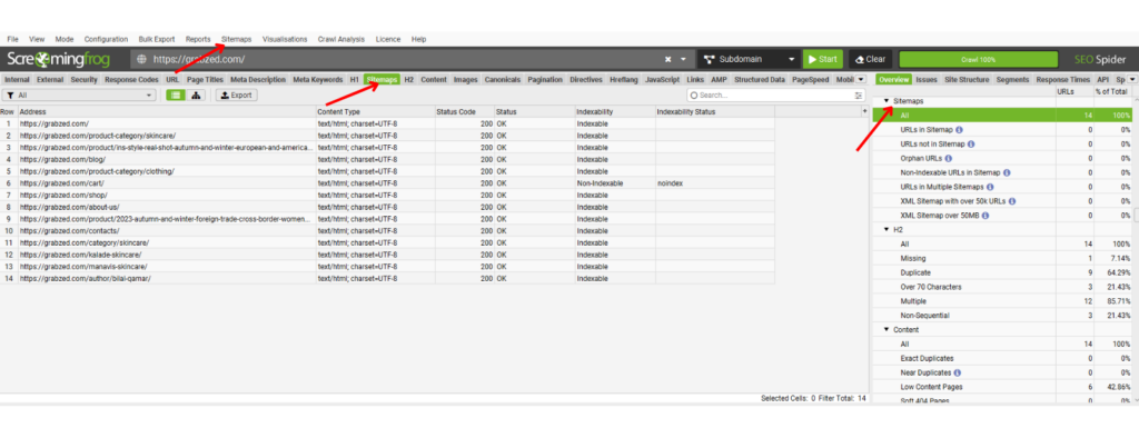 Check Sitemaps in Screaming Frog