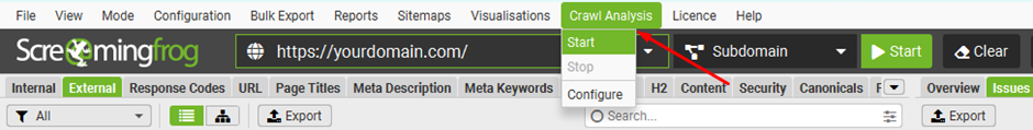 Analyze with Screaming Frog SEO Spider