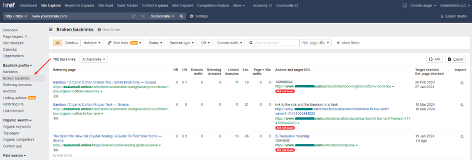 Navigate to 'Broken Backlinks